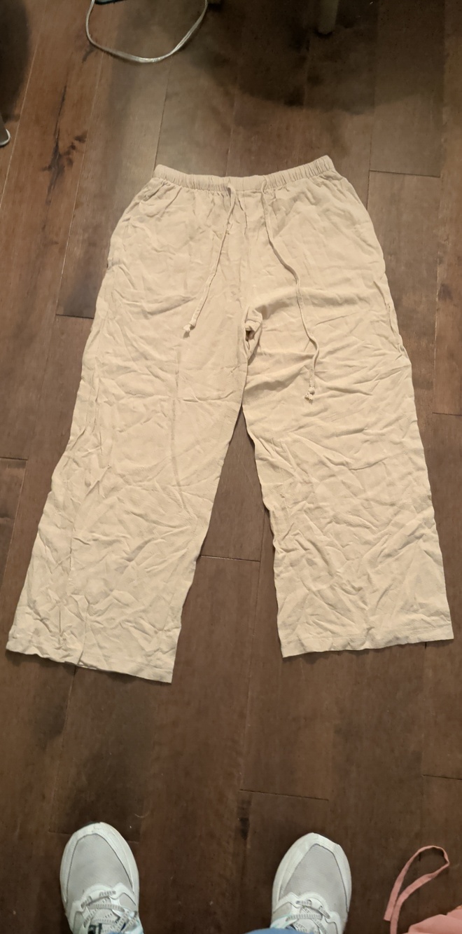 Women's Cream Wide-Leg‎ Drawstring Joggers